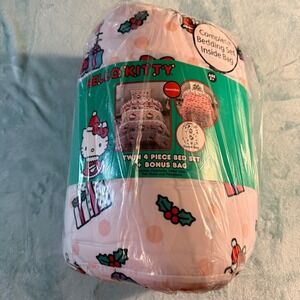 Hello Kitty‎ Merry Winter Twin 4pc Set Comforter Sheet Pillowcase Bonus Bag NEW